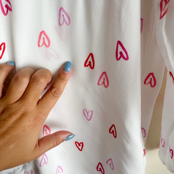 Joules White + Pink Heart Print Elvina Button Down Woven Love Valentines Blouse - Picture 4 of 10